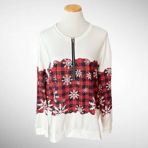 Unbranded Pullover Snowflake Sweater Zip Neck Long Sleeves
